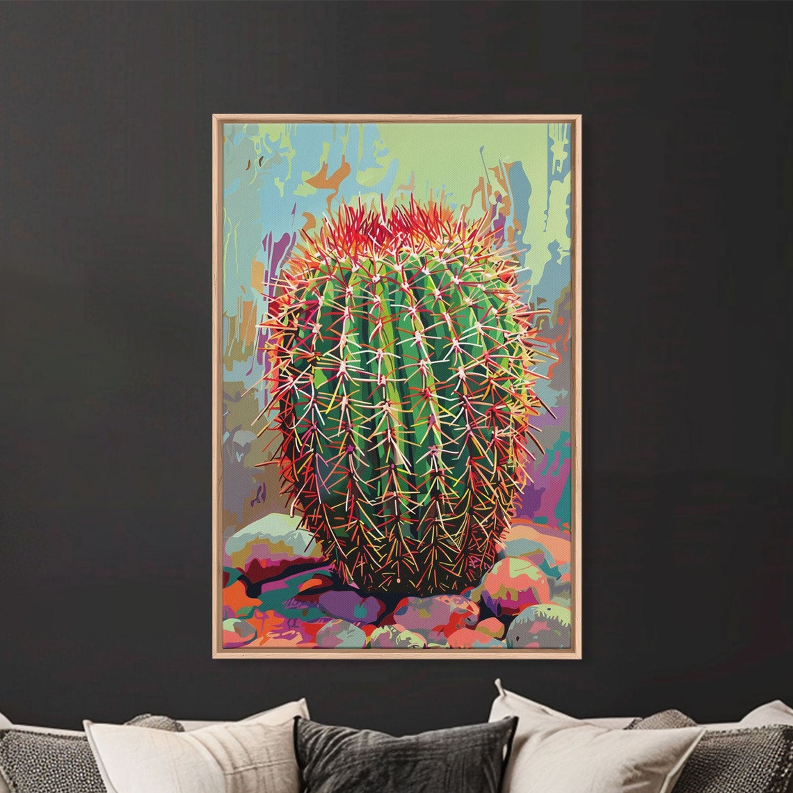 Barrel Cactus With Red Spines Vibrant Desert Pop Art Wall Art - Image 2