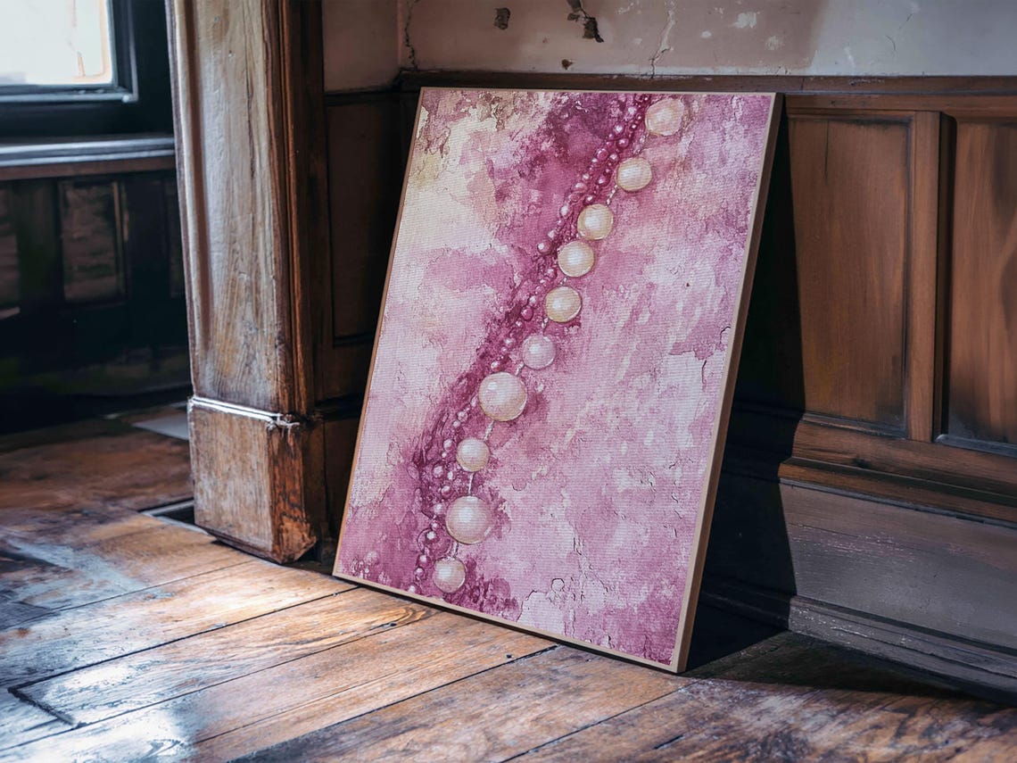 Pink Pearls Abstract Beads Vertical Painting Feminine Wall Art Poster - Image 4