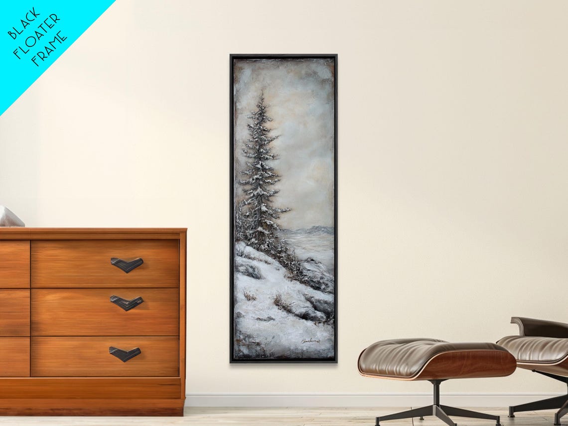 Snow Covered Pine Tree Winter Rocky Slope Moody Landscape Print - Image 3