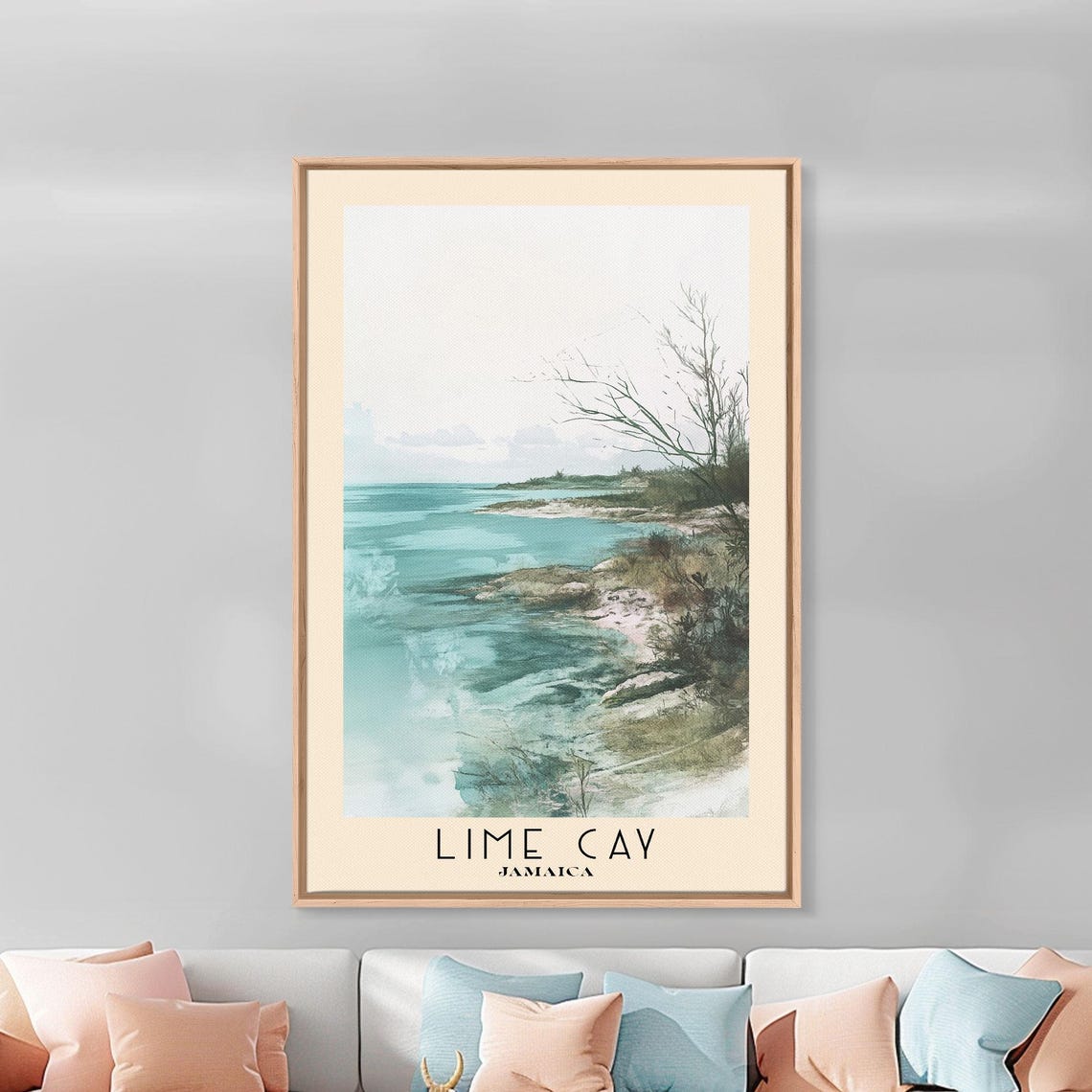 Lime Cay Jamaica Calm Turquoise Cove Rocky Shoreline Watercolor Poster - Image 3