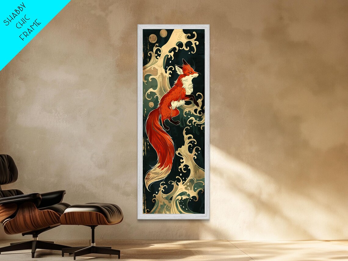 Ukiyo-E Fox and Foamy Waves, Japanese Art Print - Image 2