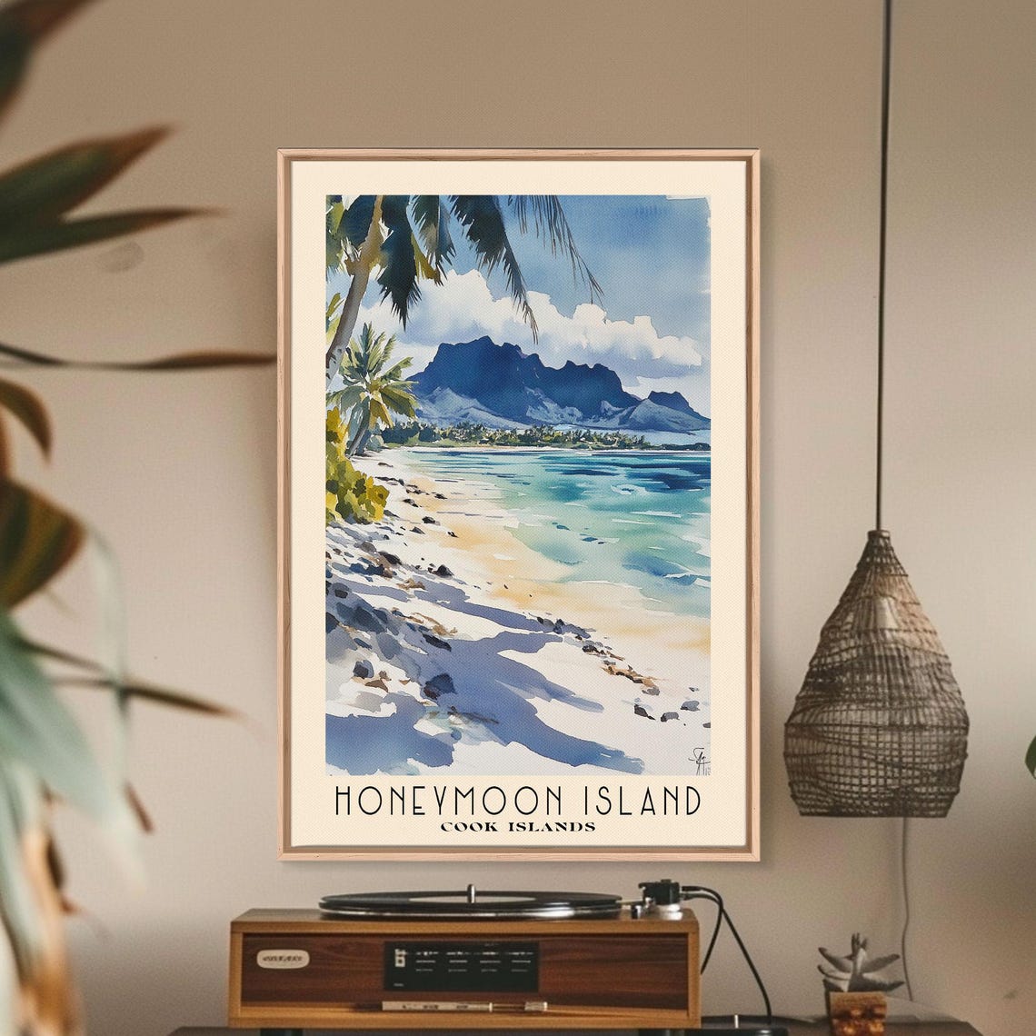 Honeymoon Island Cook Islands White Sand Lagoon Mountain View Poster