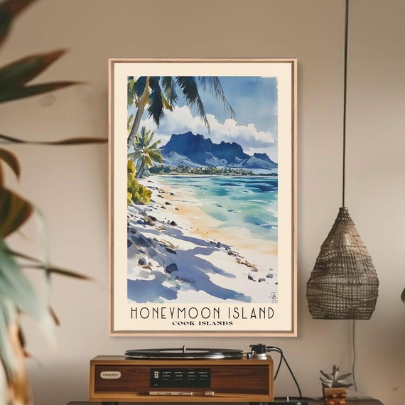 Honeymoon Island Cook Islands Watercolor Print Vacation Gift Cook Islands Wall Art Beach Painting Beach Decor Beach Or Lakehouse Art
