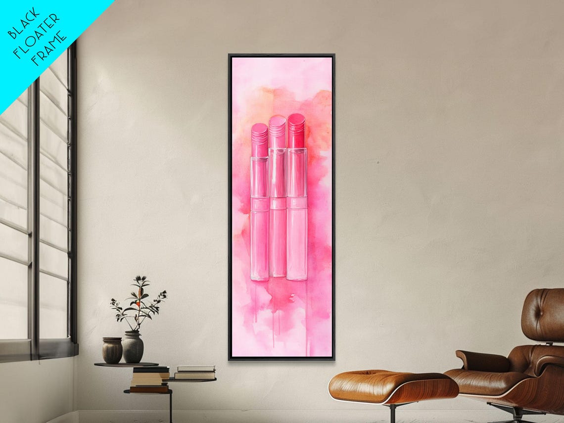 Blush Pink Lipstick Trio Soft Watercolor Beauty Wall Art Poster - Image 5