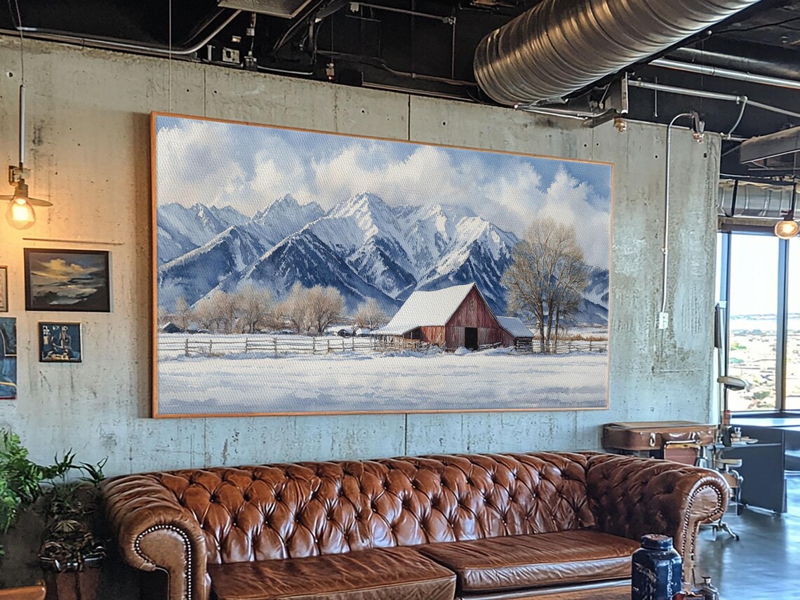 Winter Cabin Oil Painting Print Rustic Farmhouse Decor Modern Farmhouse Cabin Decor Rural America Oil Painting Print - Image 5
