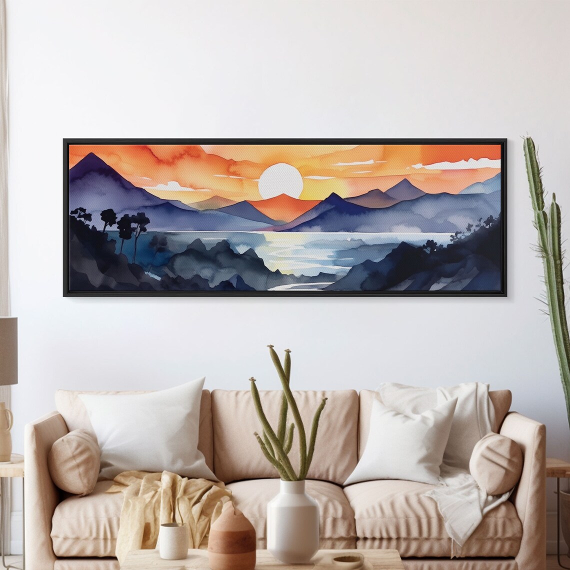 Mid-Century Mountain Sunset Watercolor Art Print - Image 5