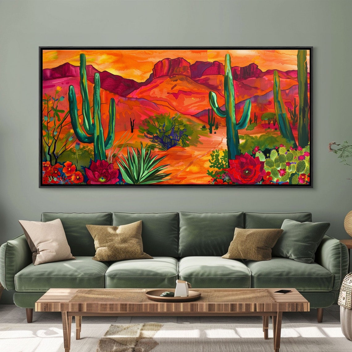 Saguaro Cactus Desert Sunset Red Rock Mountains Bold Floral Poster - Image 5