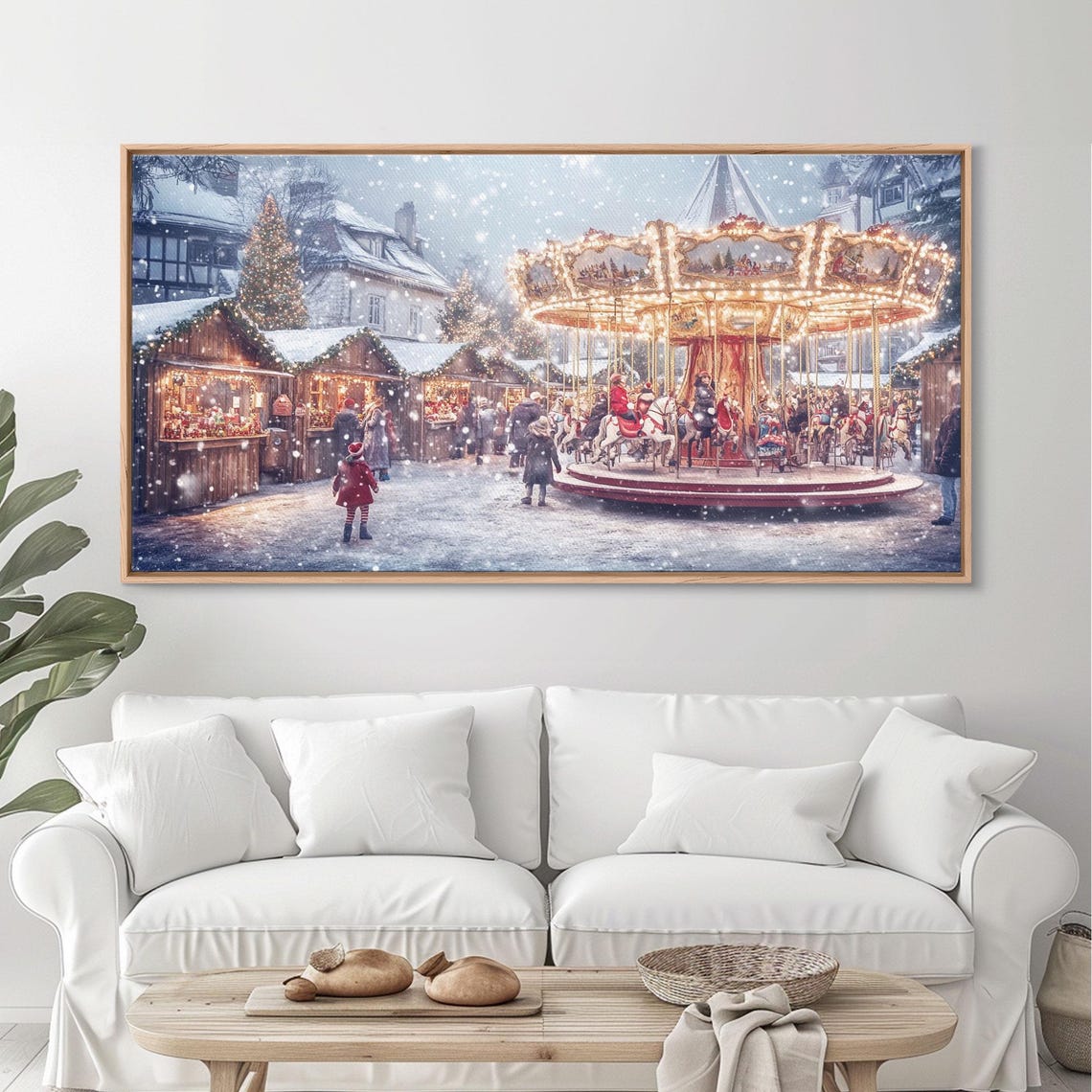 Christmas Market Carousel Snowy Evening Lights Festive Wall Art - Image 6