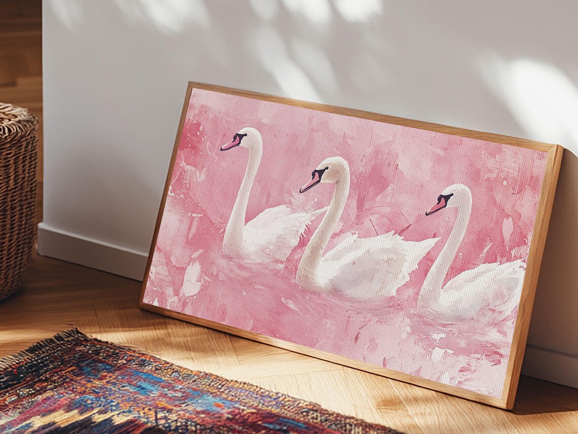Swan Trio, Whimsical Cottagecore Bird Art Print - Image 6