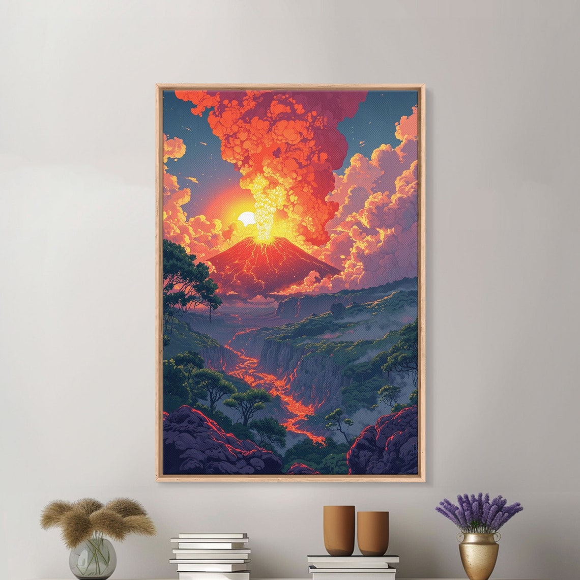 Vivid Volcano Eruption Poster with Fiery Orange Lava Sky Landscape Art - Image 4