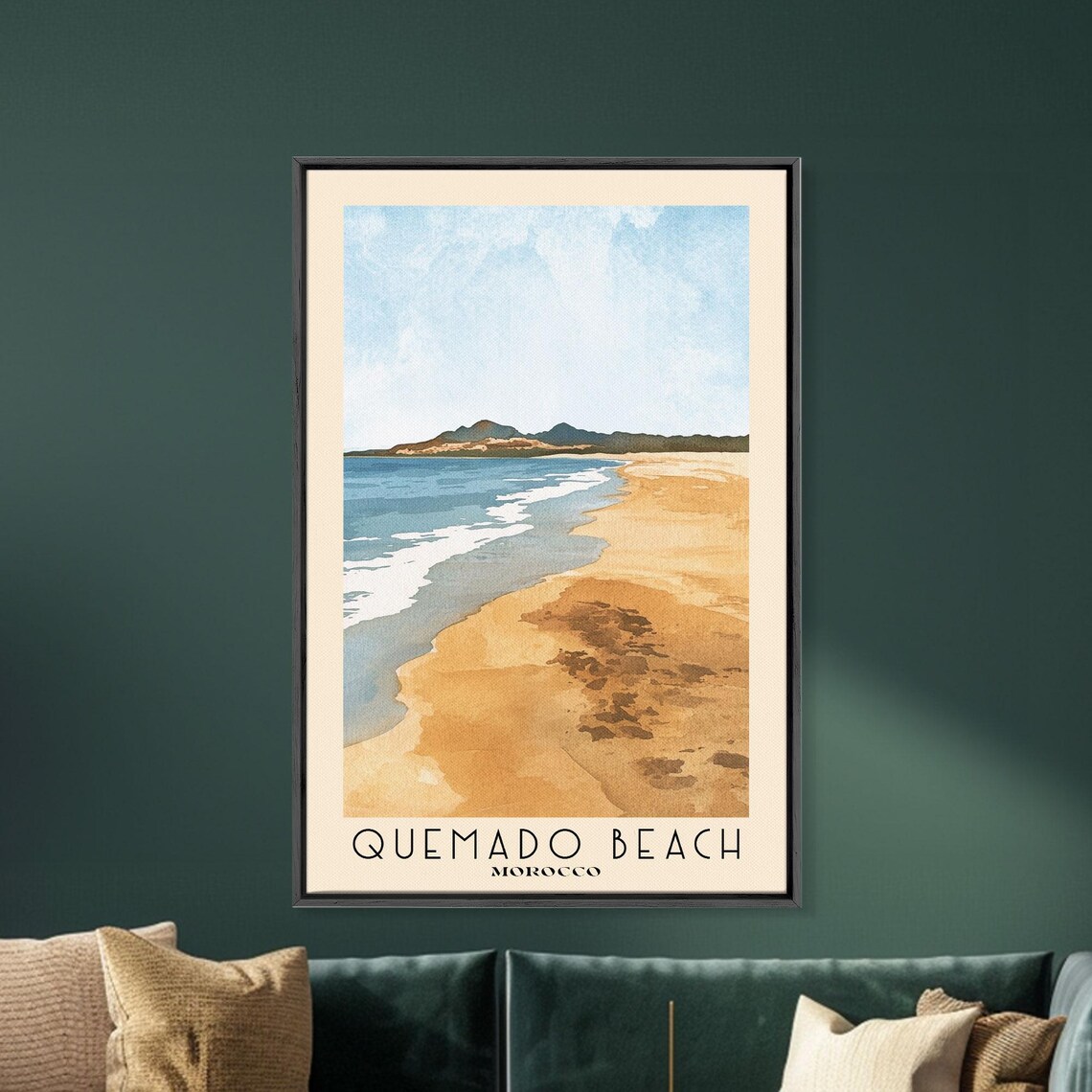 Quemado Beach Morocco Golden Sands Rolling Surf Watercolor Travel Poster - Image 5