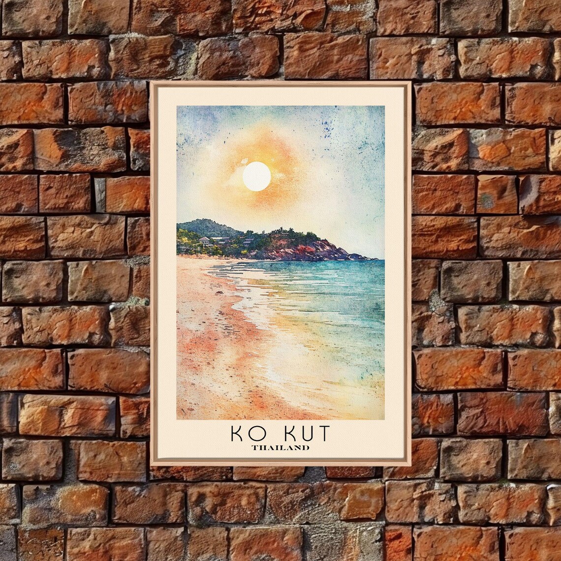 Ko Kut Thailand Sunset Beach Headland Orange Sun Watercolor Wall Poster - Image 5
