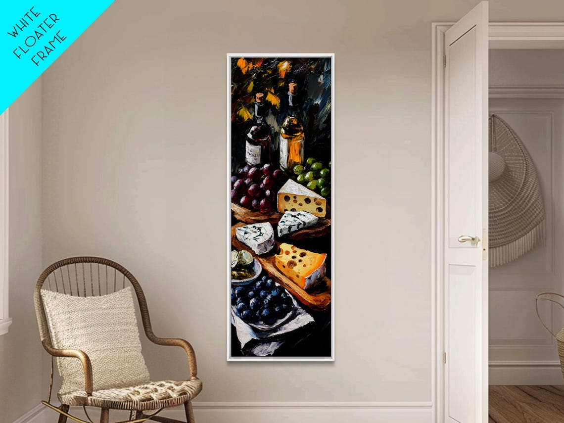 Wine and Cheese Still Life Moody Kitchen Culinary Dining Wall Art - Image 4