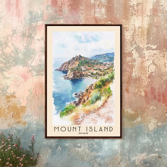 Mount Island Italy Watercolor Print Vacation Gift Italy Wall Art Vacation Wall Art Vacatation Beach Decor Beach Or Lakehouse Art