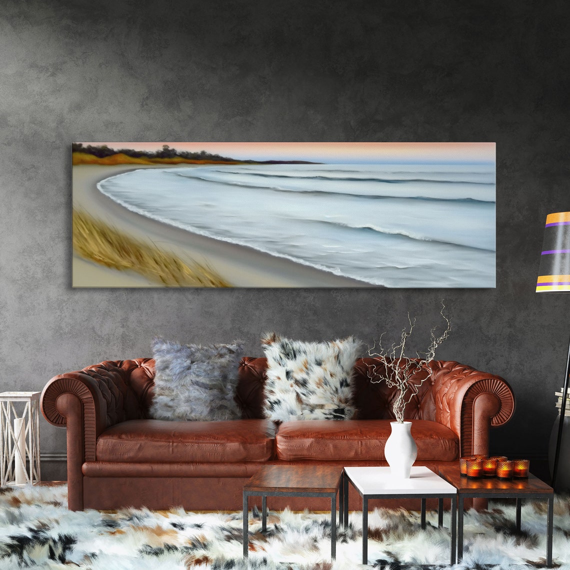 Minimalist Beach Cove Pastel Waves Sandy Shoreline Serene Art Poster - Image 3