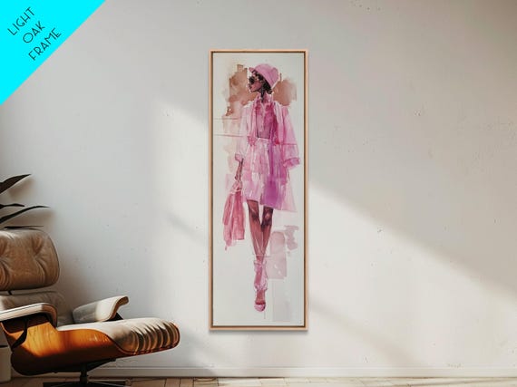 Fashion Illustration Art Framed Print Light Pink Wall Art Whimsical Art Cottagecore Wall Art Tall Narrow Art Gift Idea