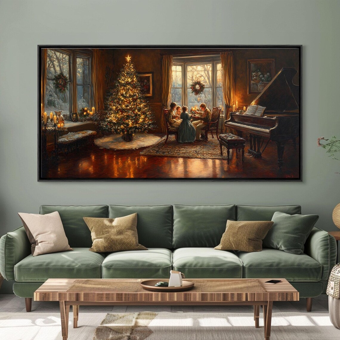 Victorian Christmas Family By The Tree Fireplace Glow Wall Art Print - Image 4