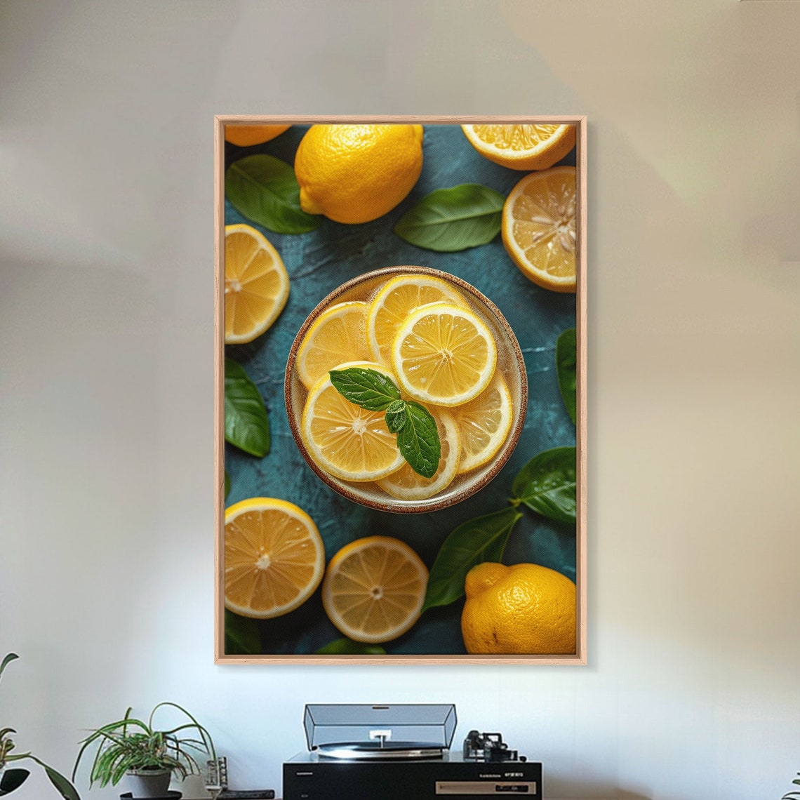 Fresh Lemon Slices Mint Bowl Top Down Citrus Photo Kitchen Wall Art - Image 4