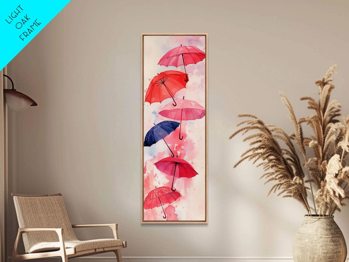 Floating Colorful Umbrellas Pink Watercolor Whimsical Art Poster - Image 4