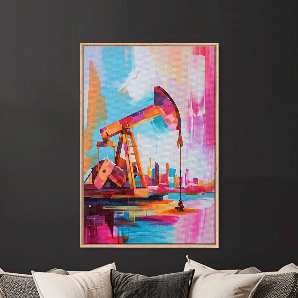 Colorful Oil Derrick Art Print, Industrial Decor - Image 4