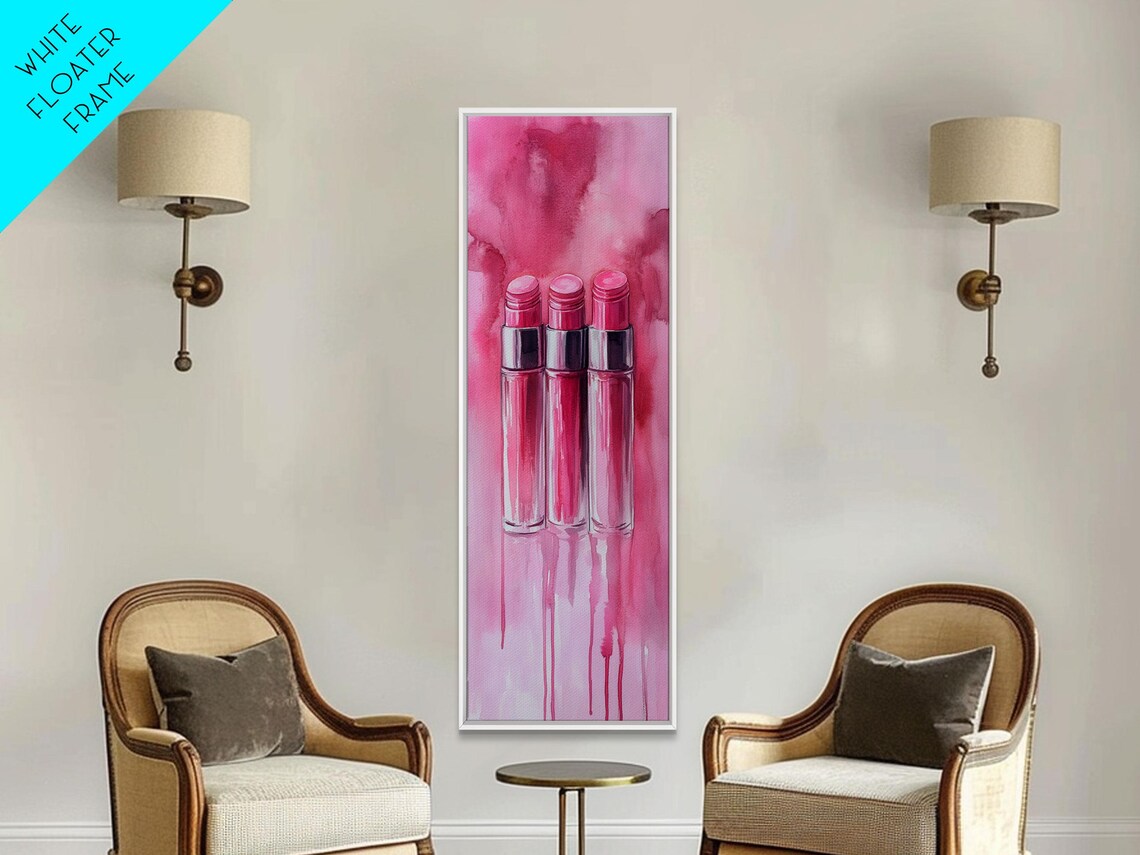 Hot Pink Lipsticks Trio Glam Fashion Watercolor Wall Art Poster - Image 3
