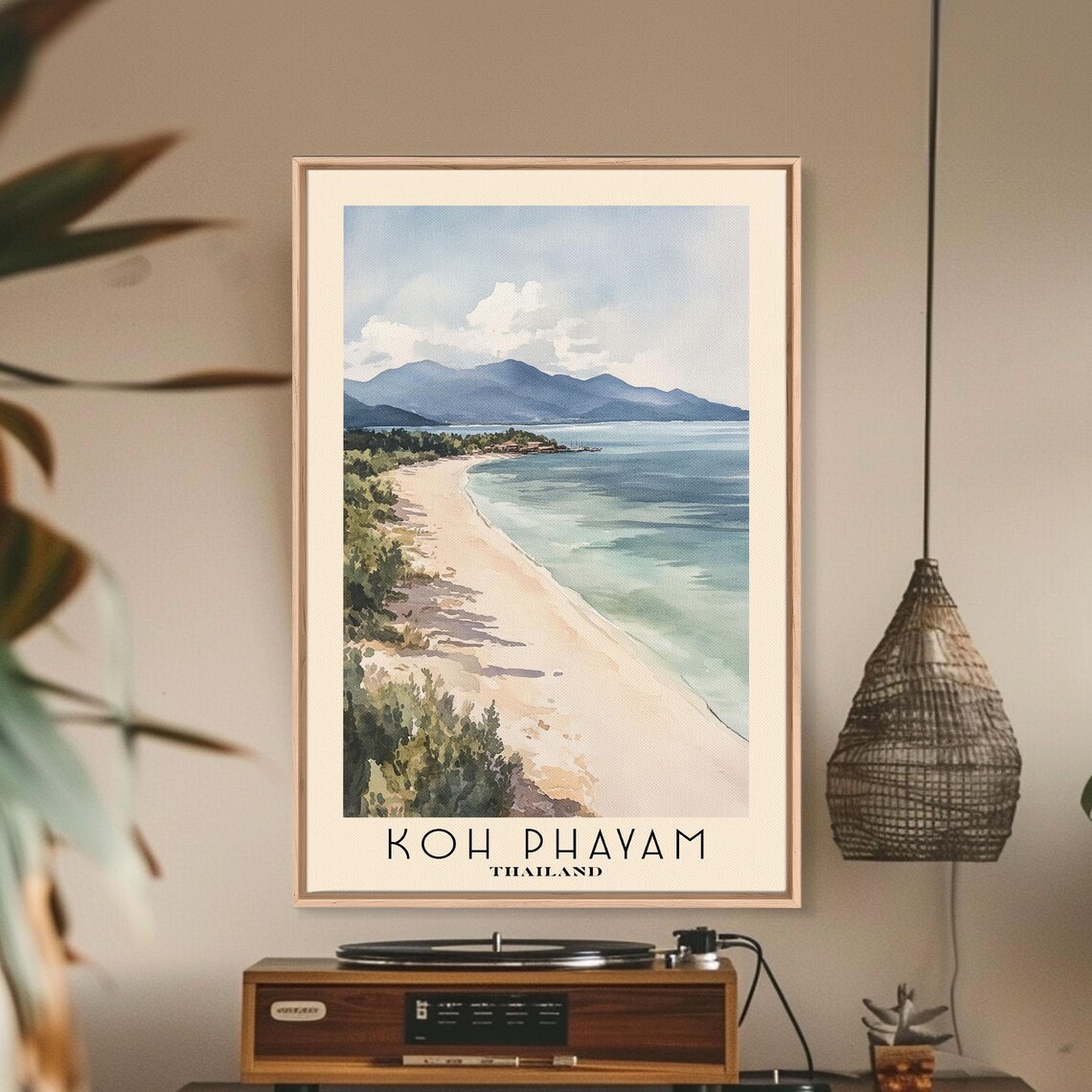 Koh Phayam Thailand Long Quiet Beach Mountain Horizon Watercolor Poster