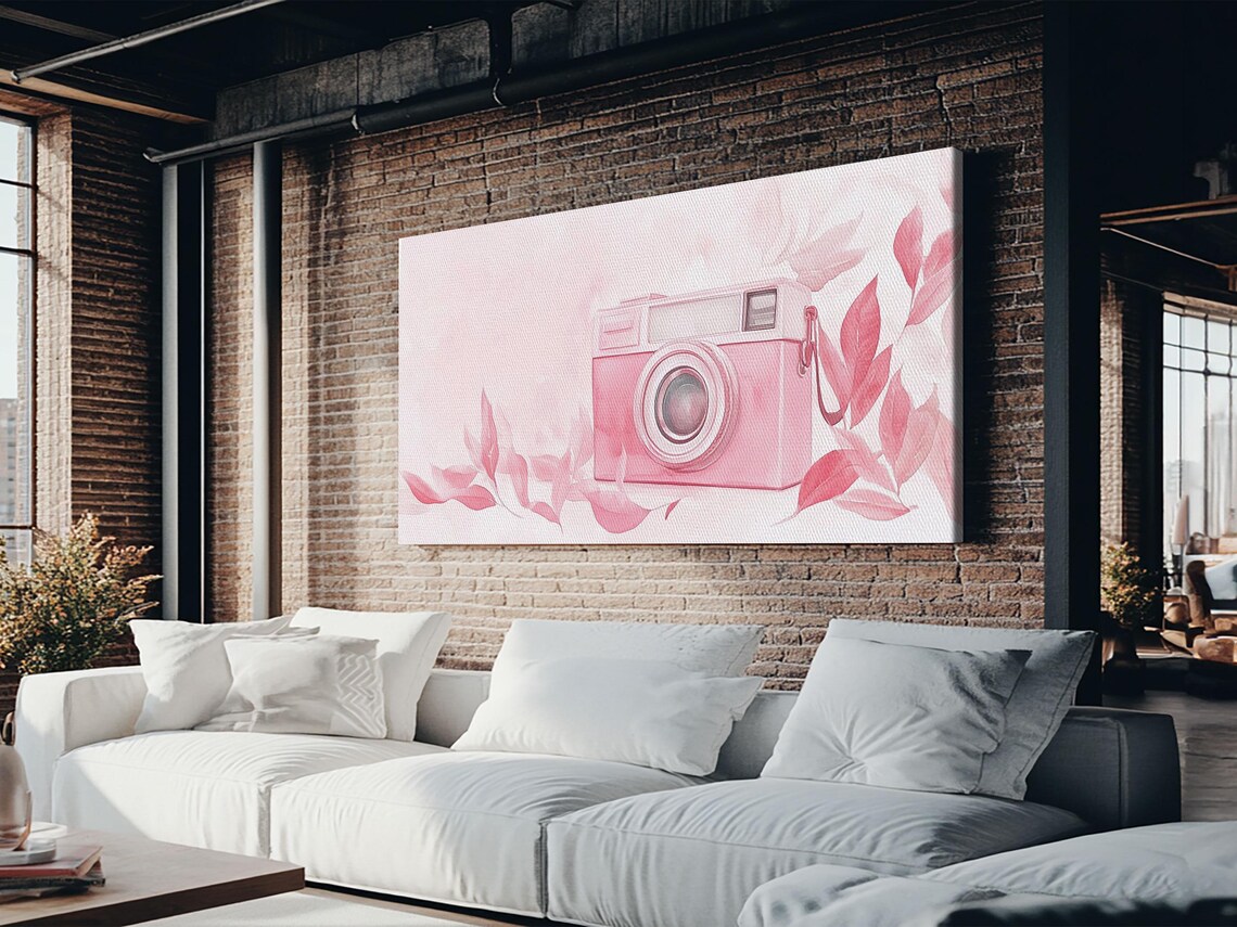 Retro Pink Camera Print Whimsical Photography Wall Art Light Pink Modern Decor Unique Living Room Artwork Gift Idea - Image 3