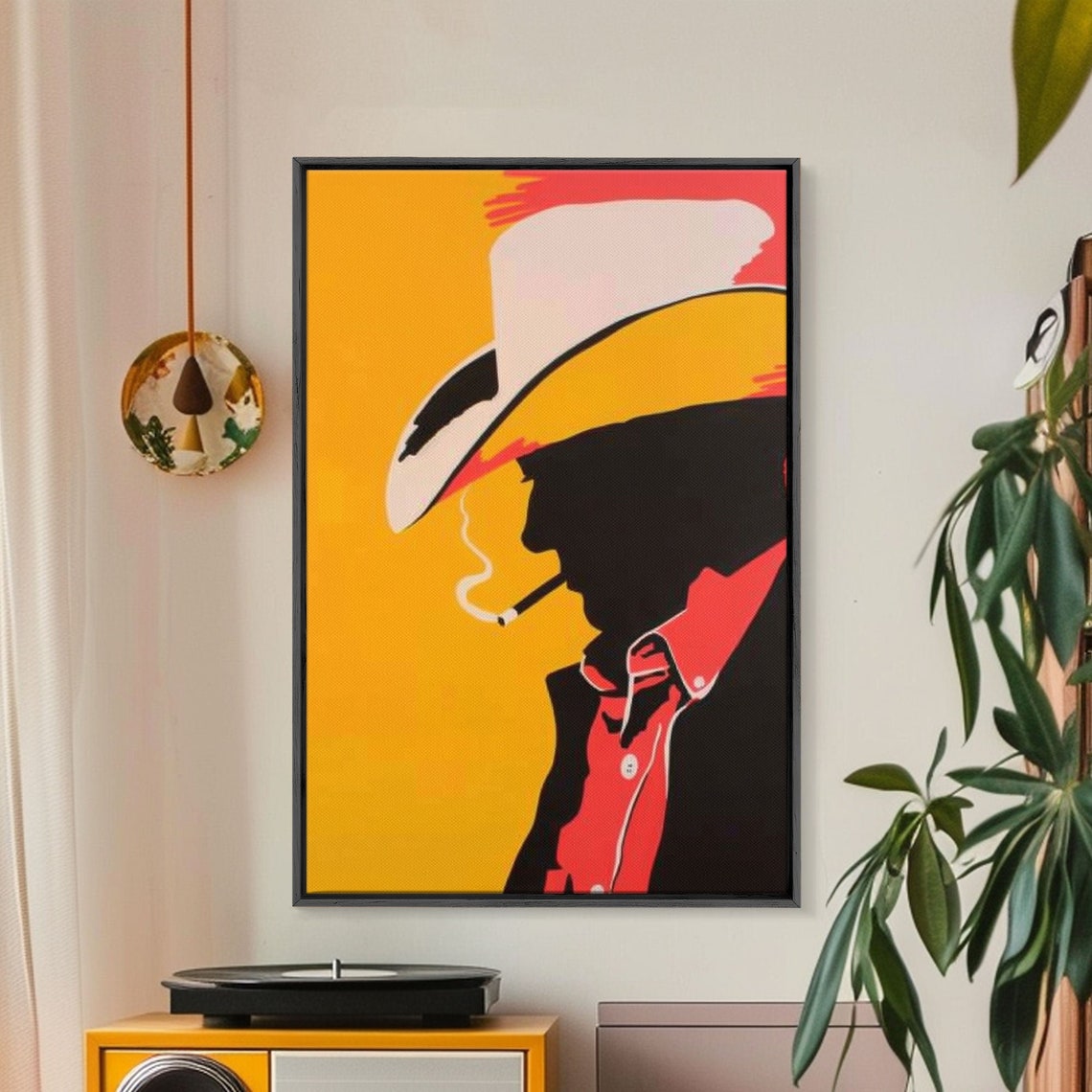 Cowboy Silhouette With Hat And Cigarette Framed Print Western Pop Art Rustic Decor For Living Room Or Office - Image 5