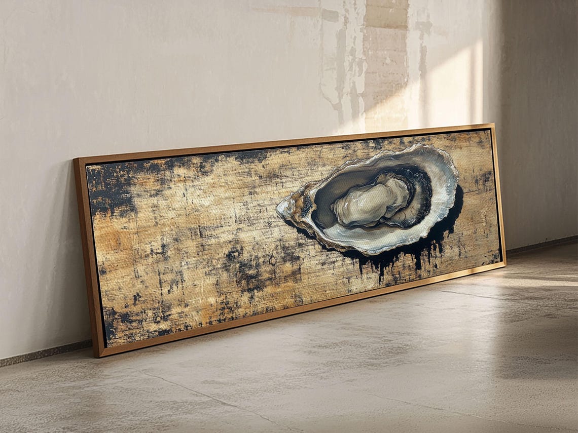 Oyster Shell Gold Black Panoramic Wabi Sabi Minimalist Kitchen Poster - Image 2
