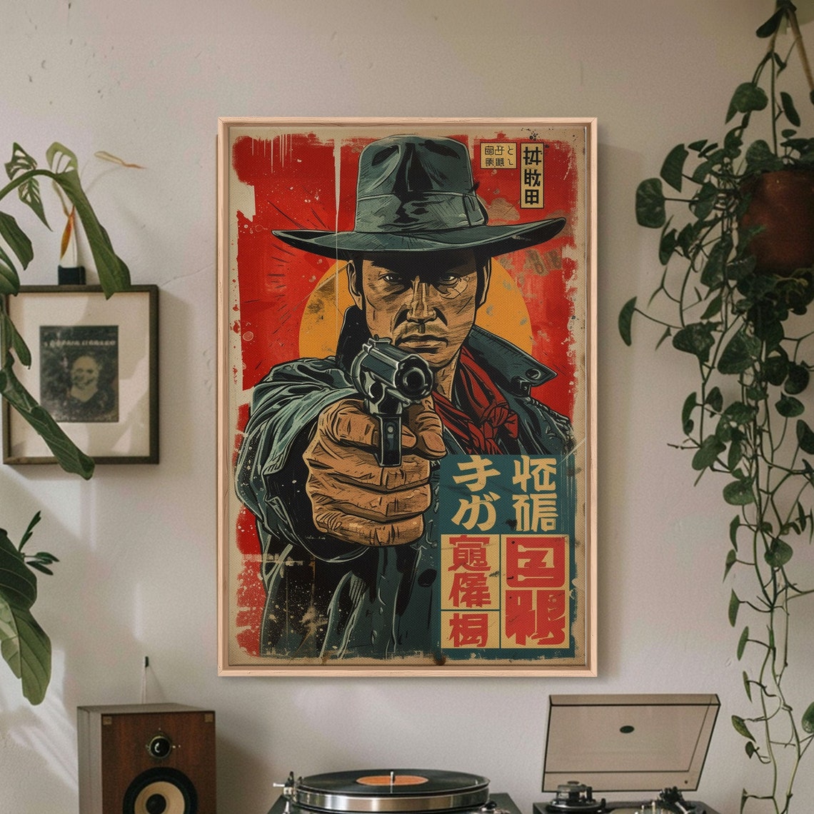 Japanese Gunslinger Cowboy Revolver Red Sun Comic Book Wall Art - Image 5