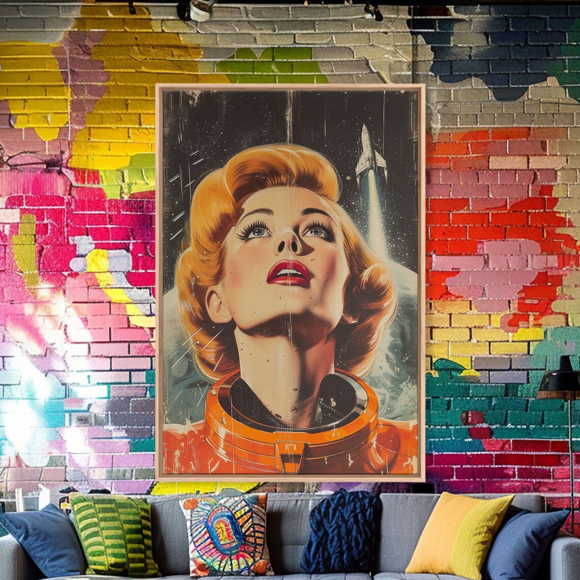 Mid Century Atomic Age Space Poster, Astronaut Woman - Image 4