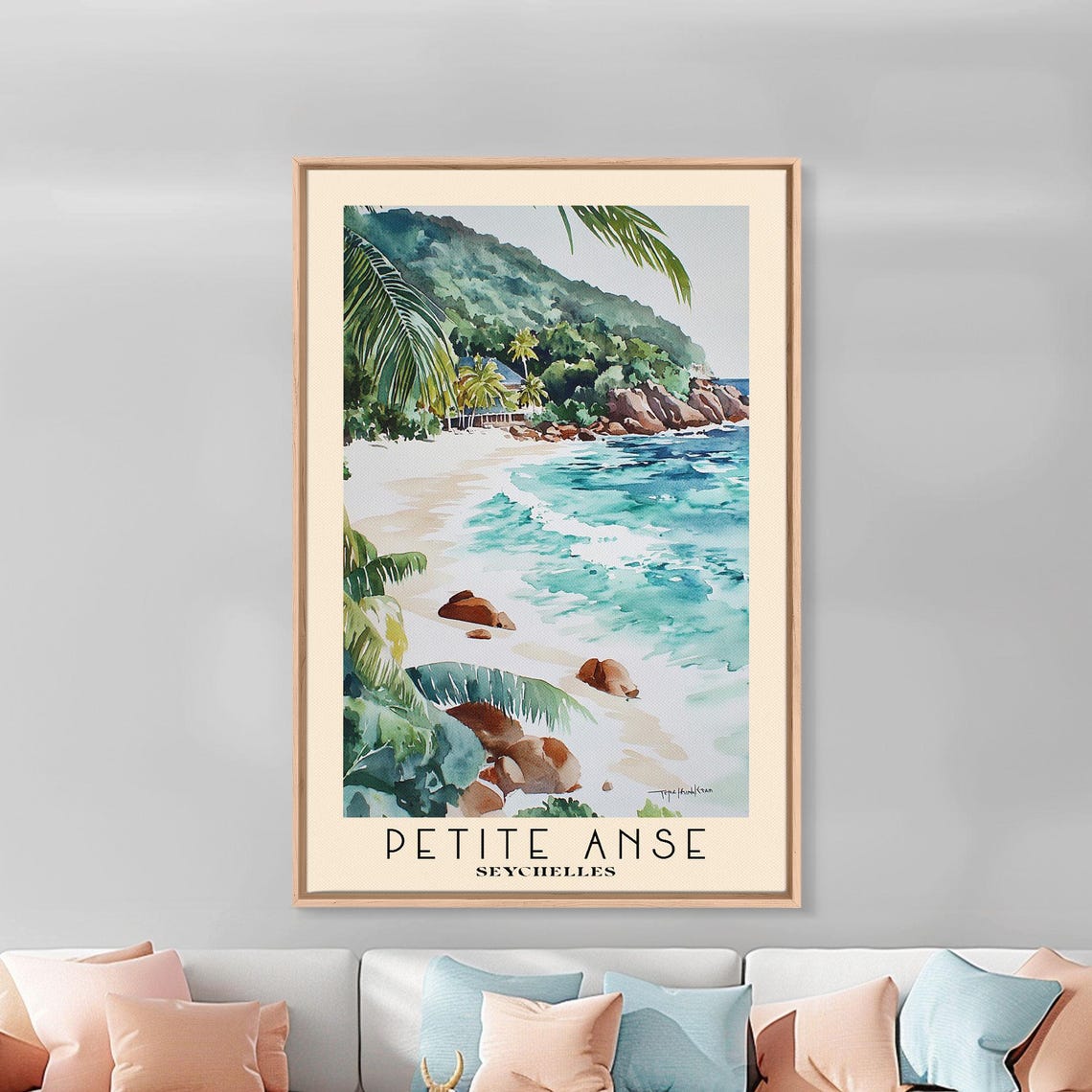 Petite Anse Seychelles Granite Boulders Palm Frond White Sand Poster - Image 3