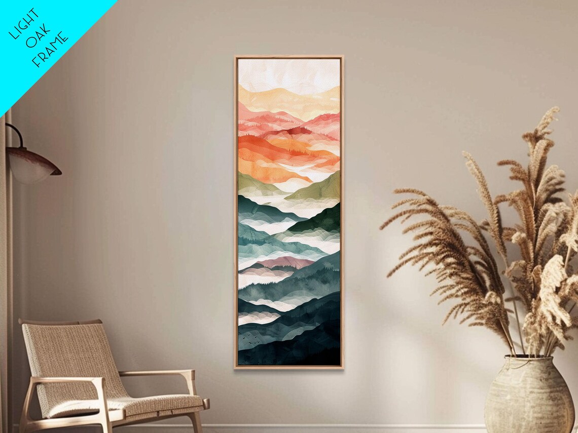 Layered Mountain Ridges In Soft Pastel Watercolor Hues Art Print