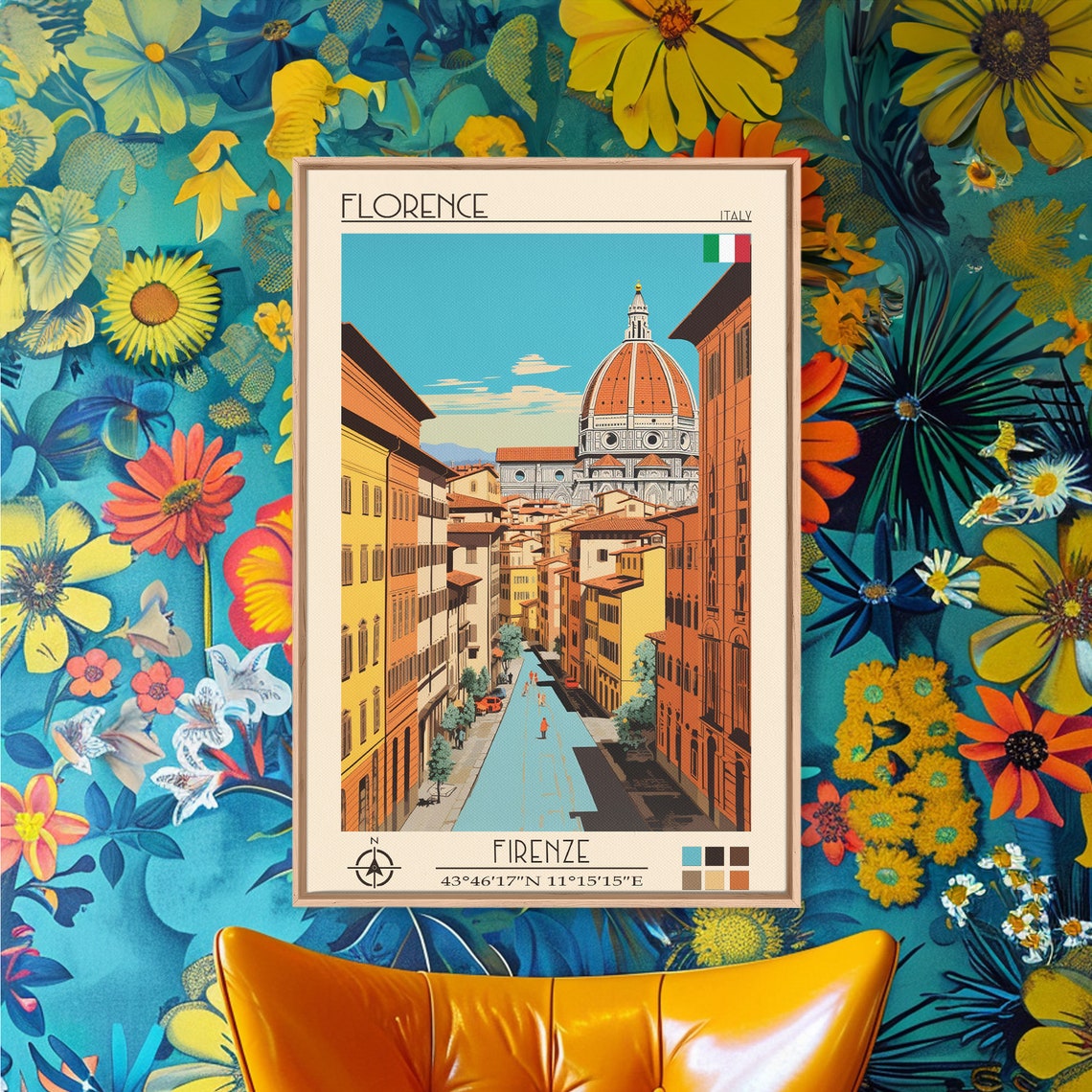 Florence Italy Cathedral Dome Old Town Rooftops Street View Poster - Image 2