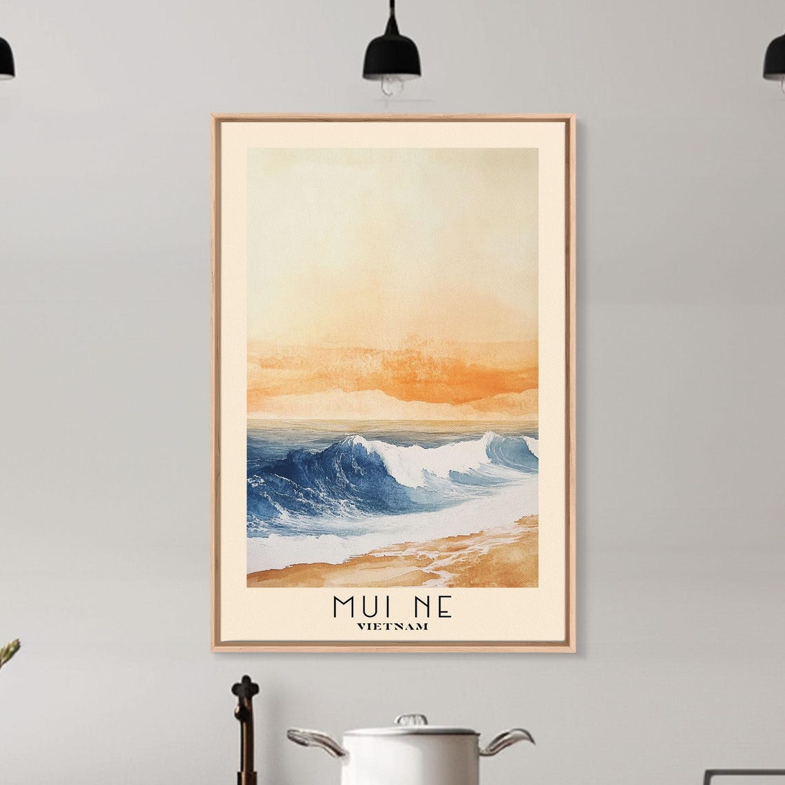 Mui Ne Vietnam Sunset Surf Crashing Waves Watercolor Beach Poster - Image 6
