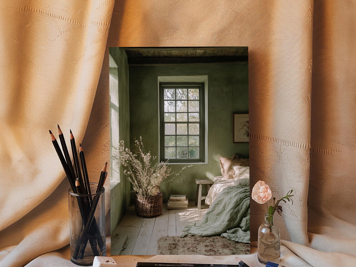 Rustic Wabi-Sabi Botanical Bedroom Wall Art Print - Image 4