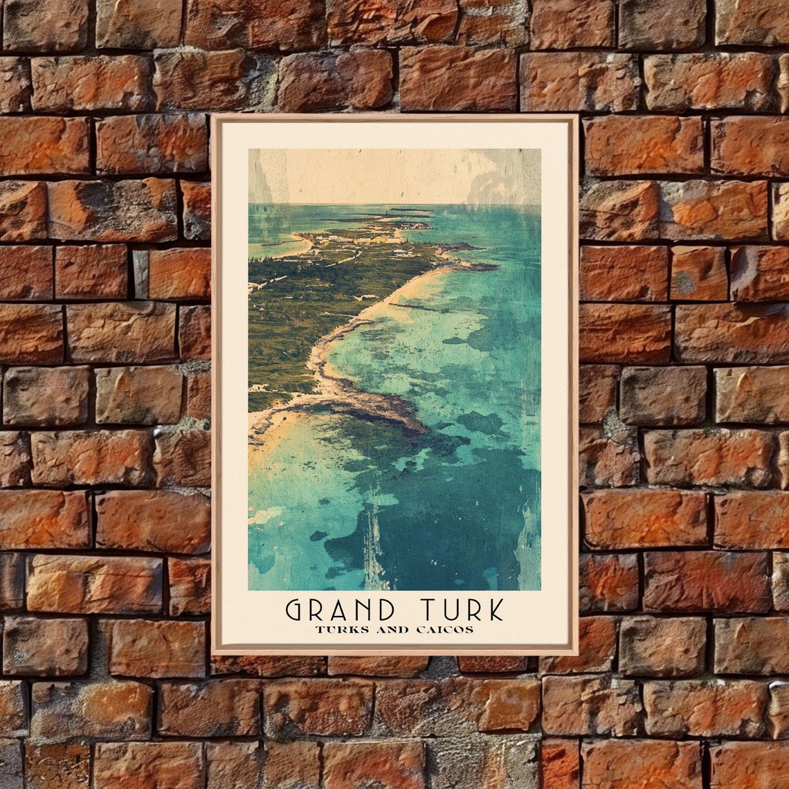 Grand Turk Turks And Caicos Aerial Reef Coast Vintage Style Poster - Image 5