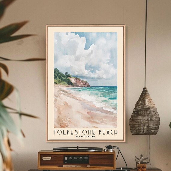 Folkestone Beach Barbados Sandy Shore Turquoise Surf Cliffs Poster