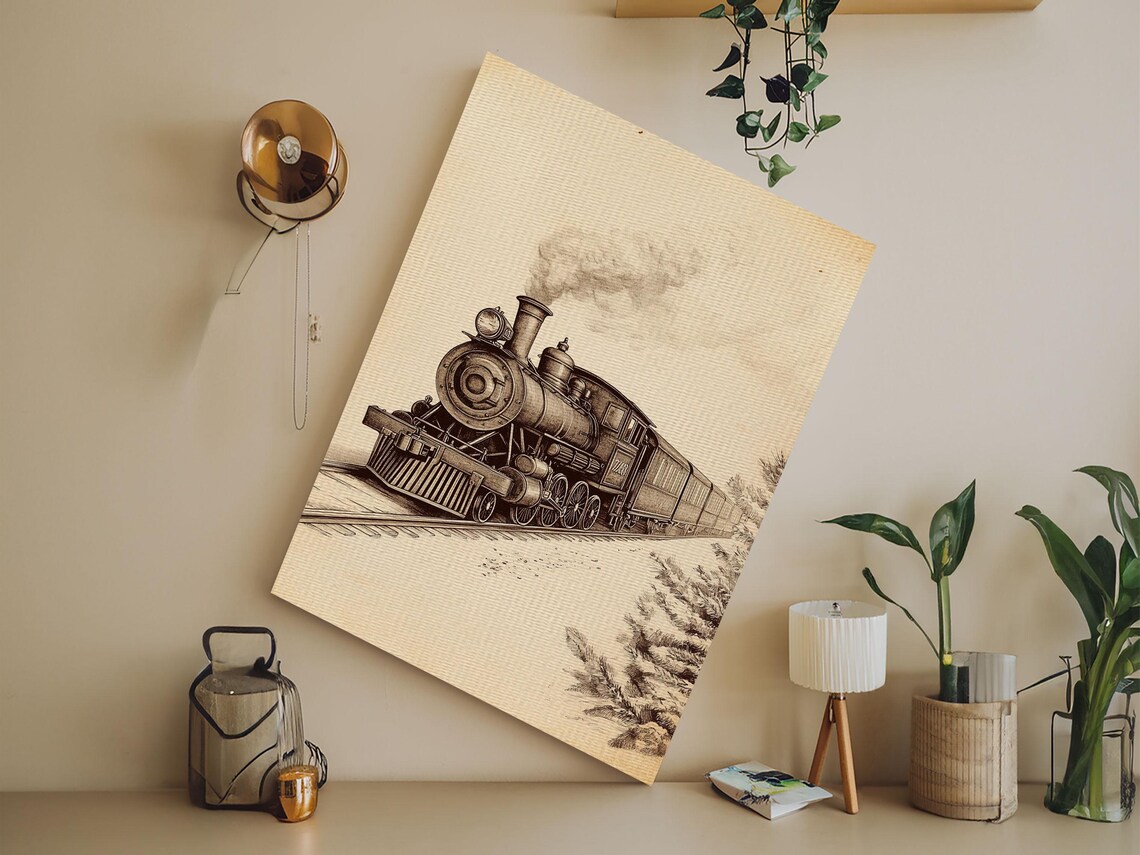 Vintage Steam Locomotive Sepia Sketch Railroad Train Enthusiast Poster - Image 5