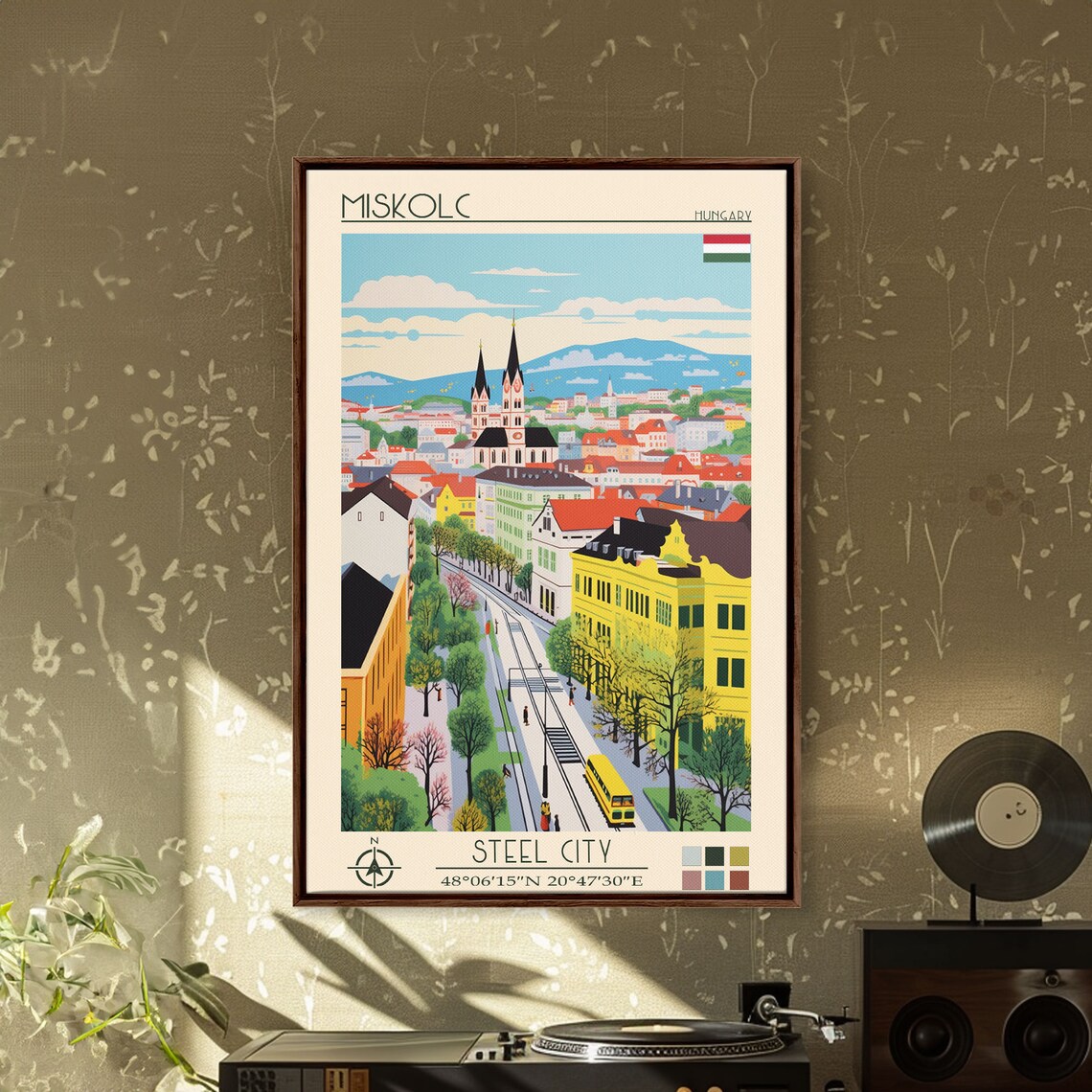 Miskolc Hungary Tram Street Church Spires Hillside City Travel Poster - Image 4