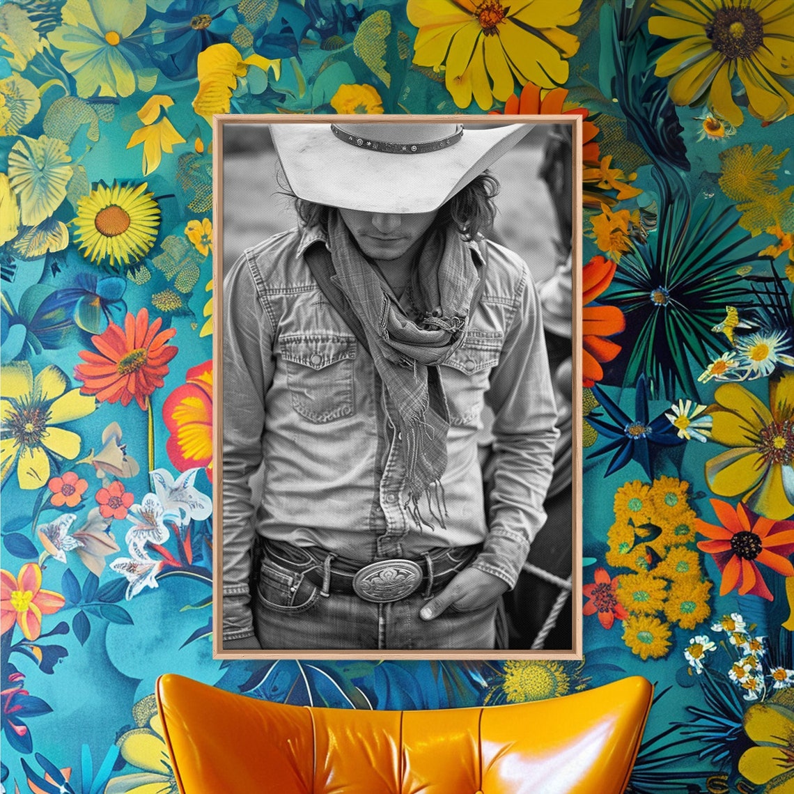 Cowboy Hat Shadowed Face Black And White Portrait Western Art Poster - Image 4