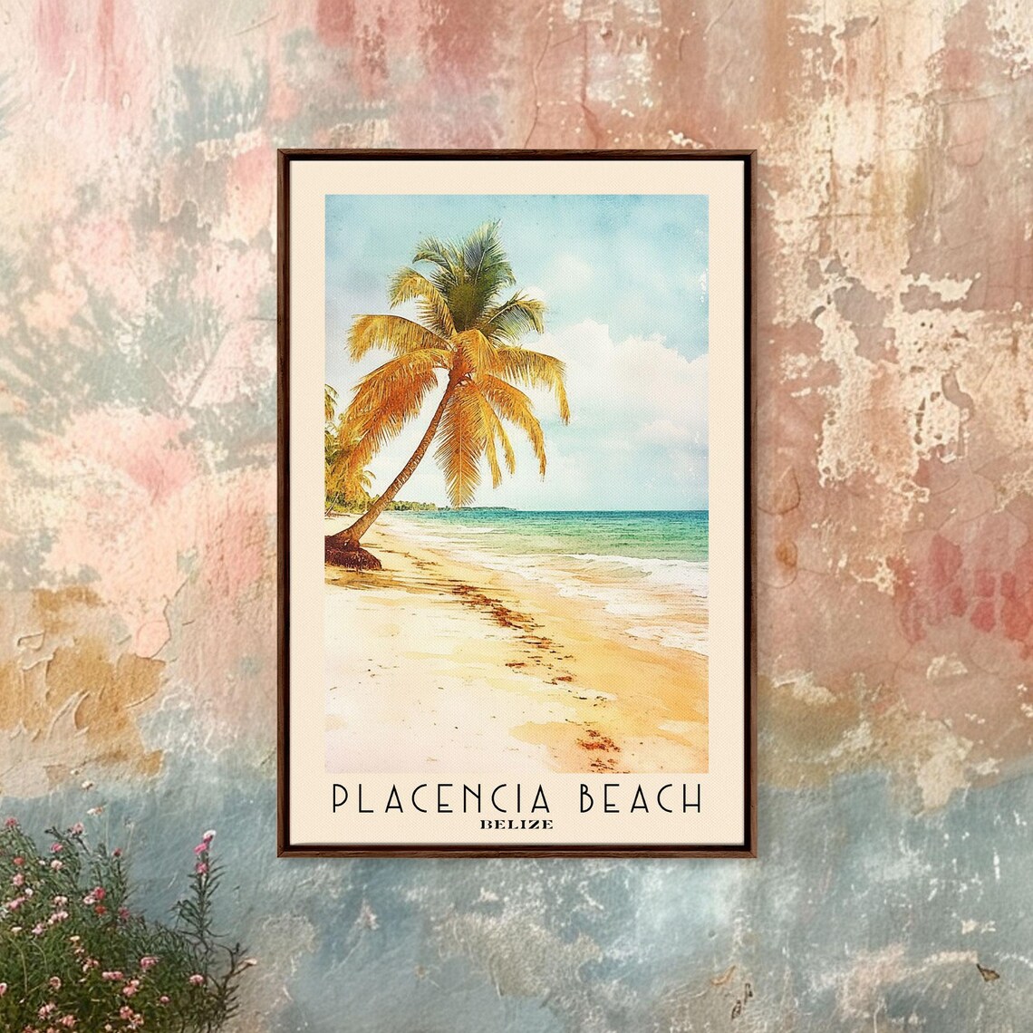 Placencia Beach Belize Leaning Palm White Sand Turquoise Sea Travel Poster