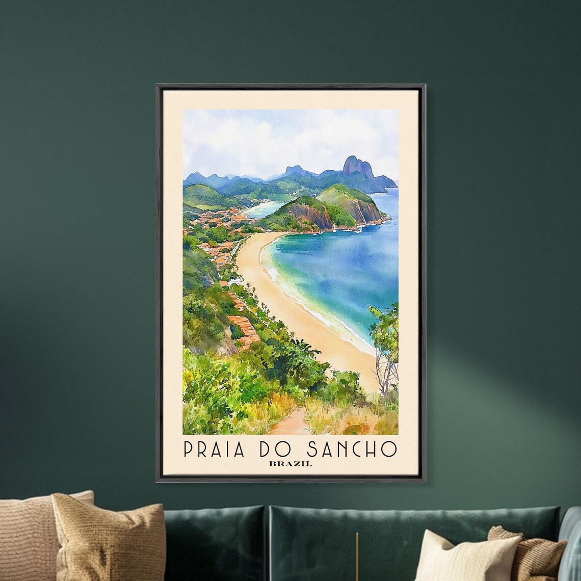Praia do Sancho Brazil Lush Jungle Cove Turquoise Bay Watercolor Poster - Image 5