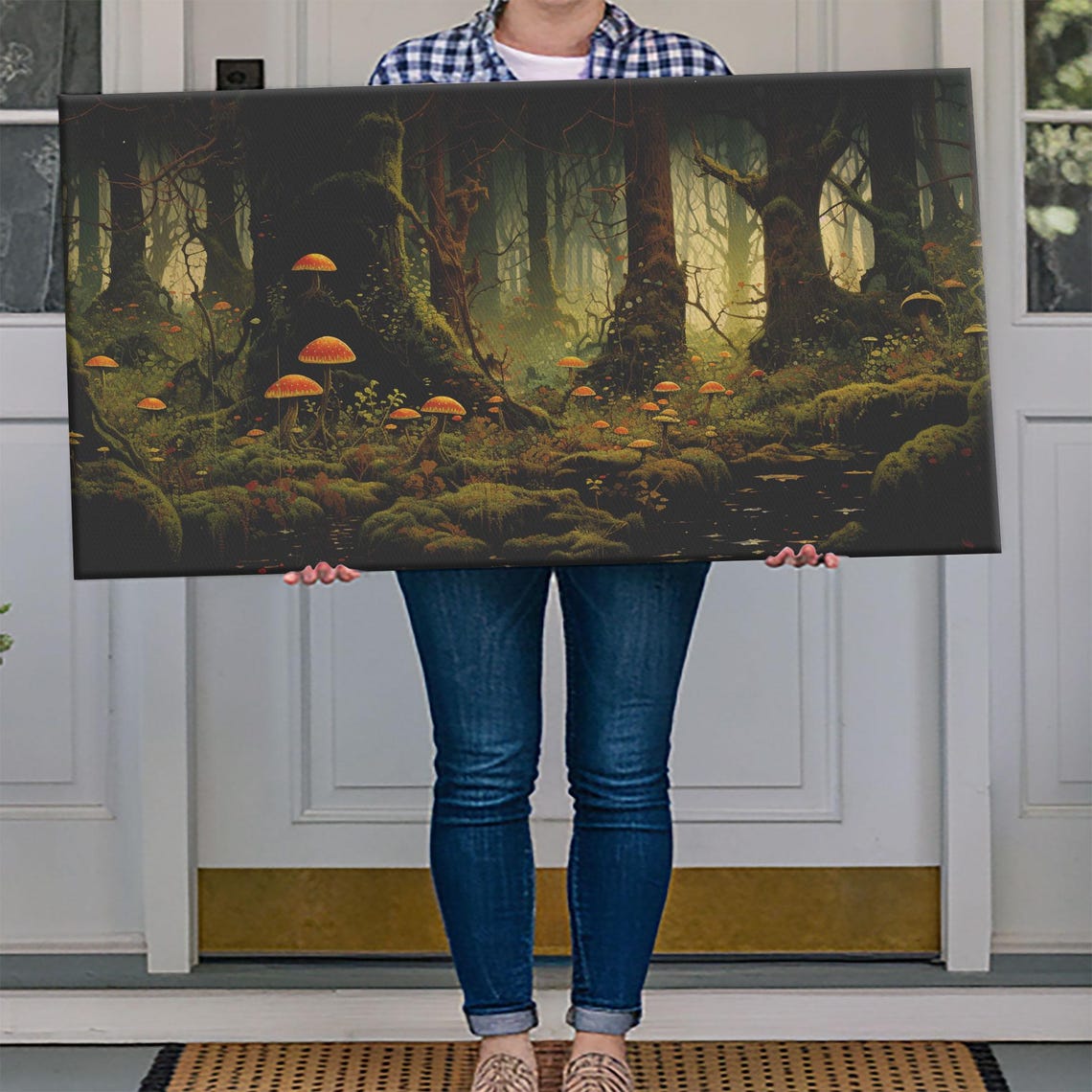 Enchanted Forest Glowing Mushrooms Mossy Woods Fantasy Art Print - Image 4