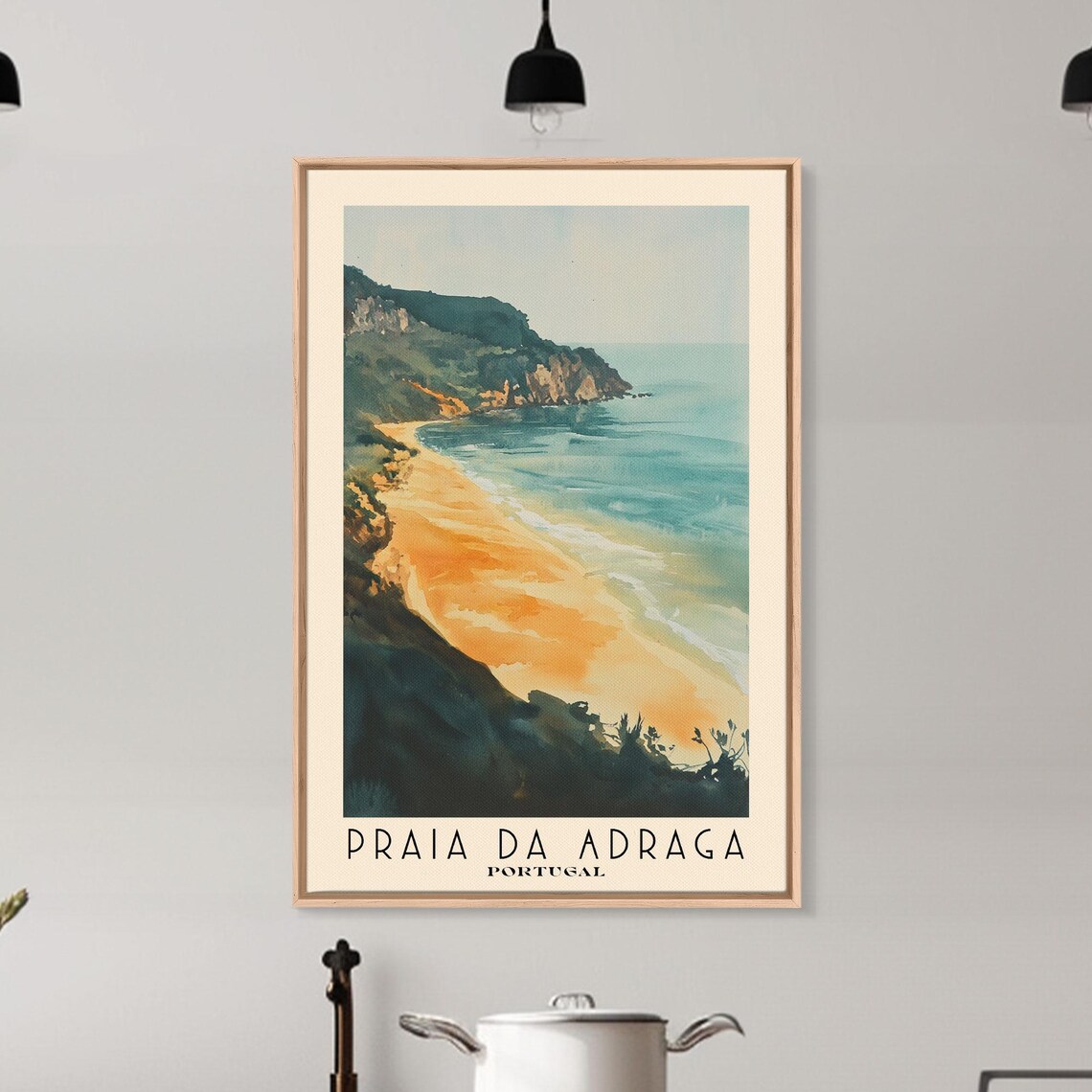 Praia da Adraga Portugal Golden Beach Dark Cliffs Watercolor Travel Poster - Image 6