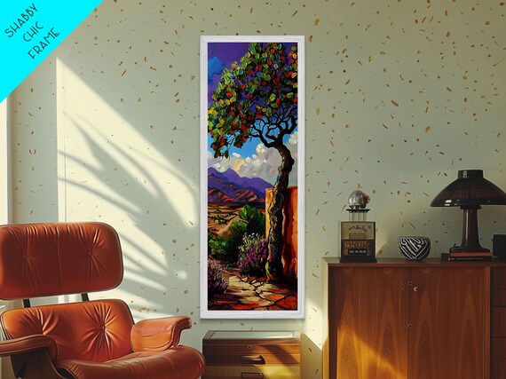Oversized Texture Mountain Landscape Art Framed And Printed On Vertical Impasto Painting On Skinny Bedroom Wall Art