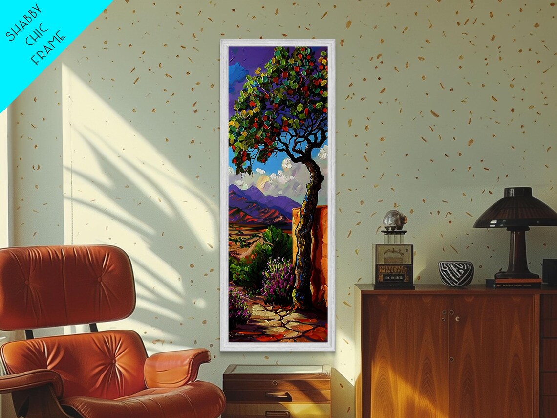 Oversized Texture Mountain Landscape Art Framed And Printed On Vertical Impasto Painting On Skinny Bedroom Wall Art