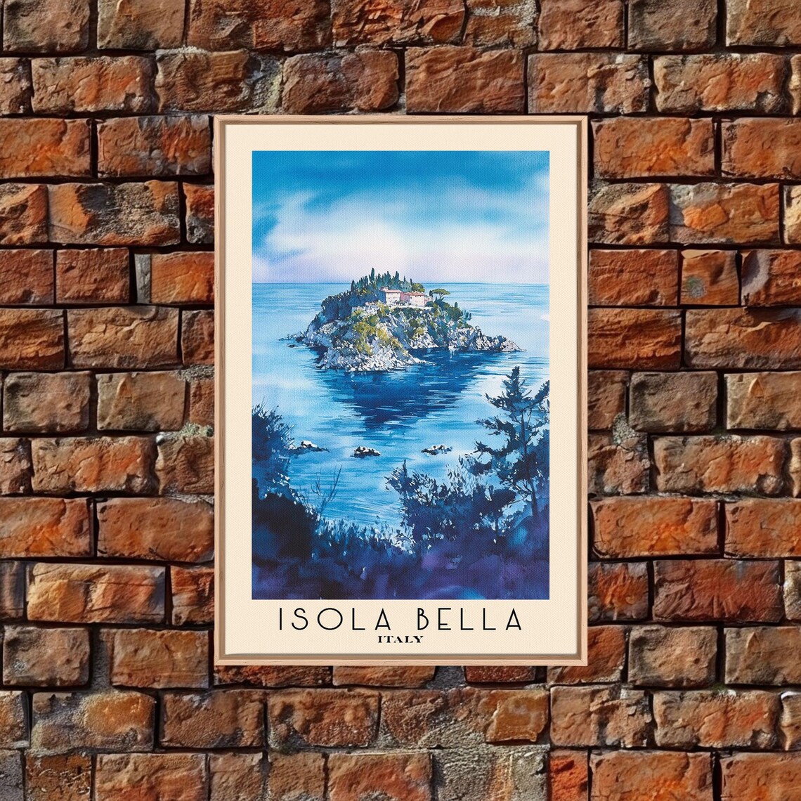 Isola Bella Italy Rocky Island Villa Deep Blue Sea Watercolor Art Poster - Image 5