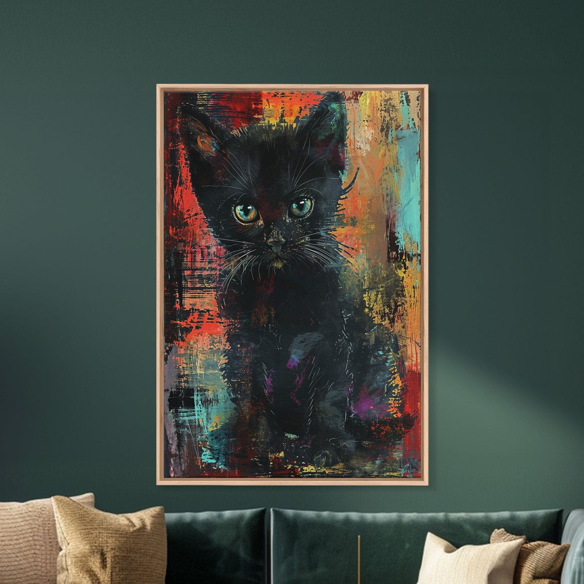 Black Kitten Abstract Painting Poster with Colorful Brushstroke Back - Image 4