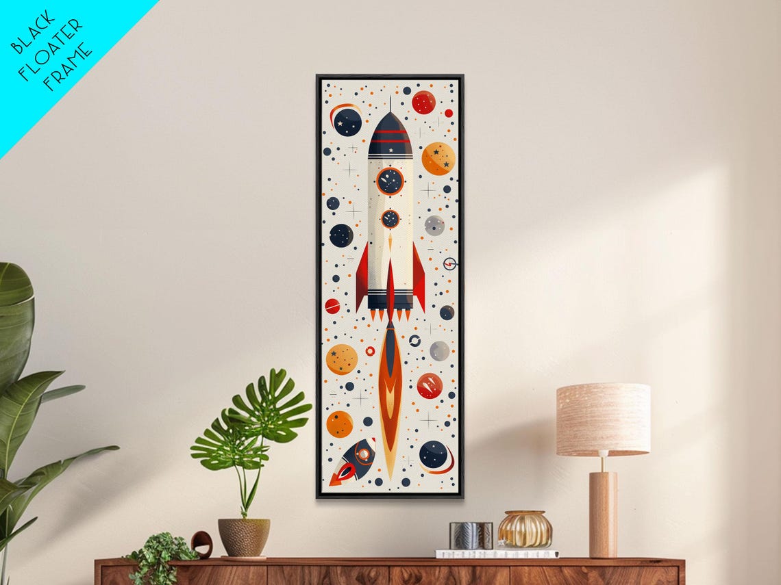 Retro Atomic Age Rocket Ship With Planets And Stars Nursery Art Poster - Image 4